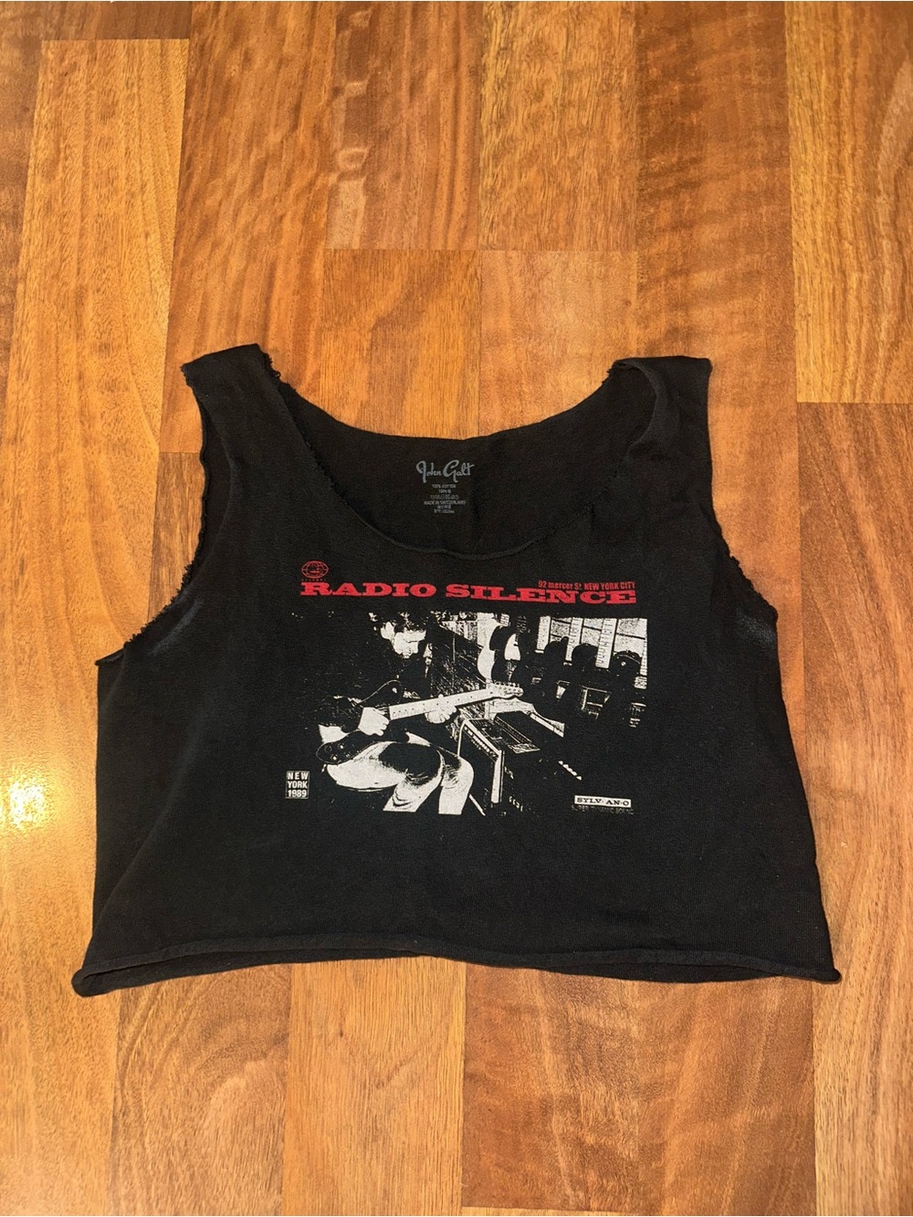 Brandy Melville Graphic Crop Tank Top - Black - Radio Silence Print